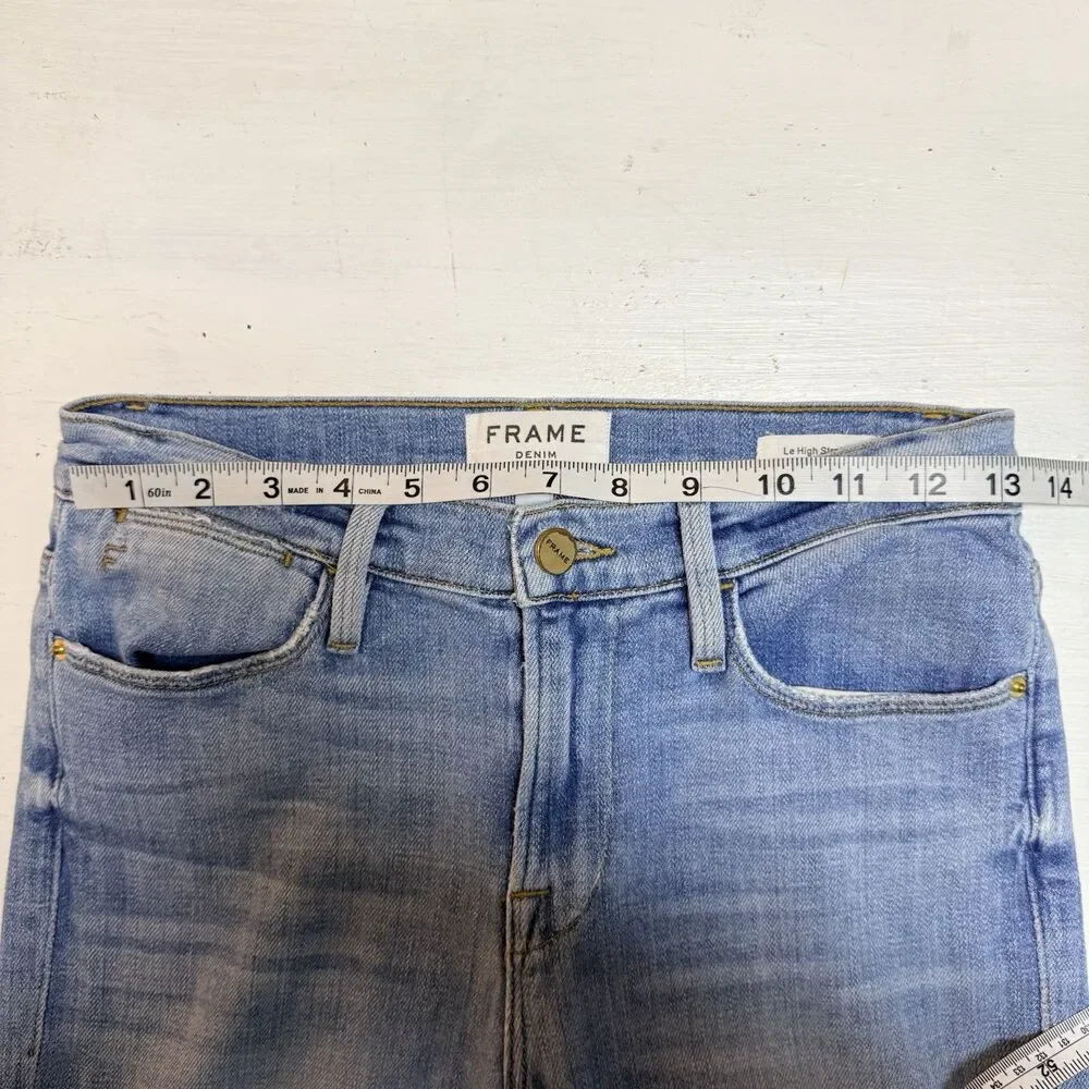 Frame Size 25 Le High Straight Jeans Blue Lightly Distressed Cropped Ankle